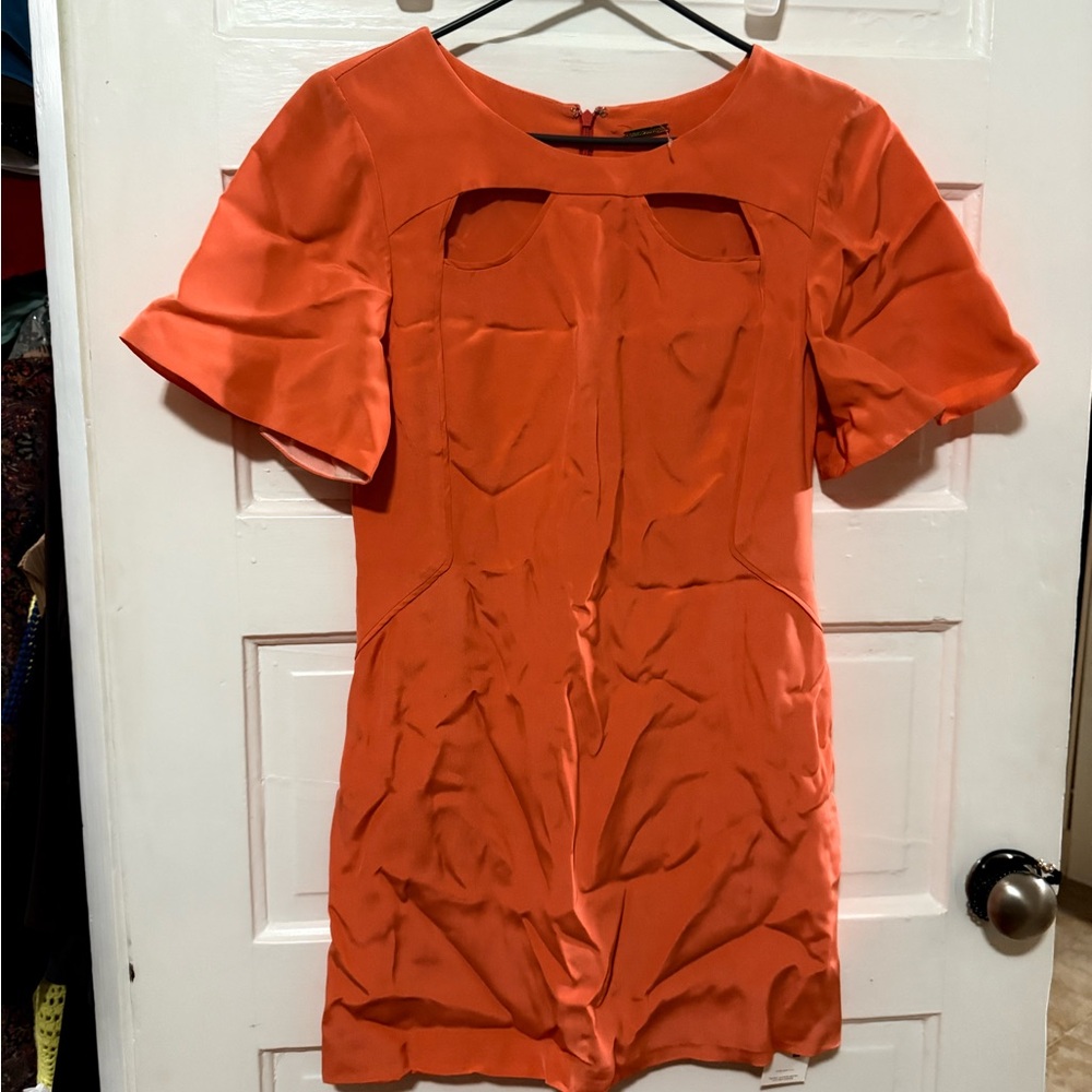 REBECCA MINKOFF Vibrant Orange SILK Short Sleeve Dress